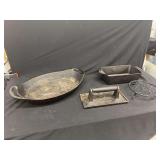 Cast Iron Cookware Set Including Oval Griddle, Loaf Pan, Press, and Trivet