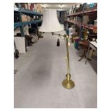 Brass Swing Arm Floor Lamp with White Fabric Shade