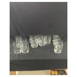Clear Glass Drinkware Set Featuring Frosted Floral Mugs and Tumblers