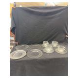 Arcoroc Clear Swirl Glass Plates and Frosted Glass Cups with Saucers