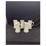Set of Five Federal Glass Milk Glass Bar Mugs with Relief Molding