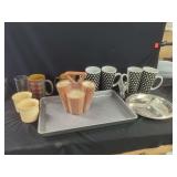 Kitchenware Assortment Including Caddy, Mugs, Tray, and Dishware