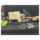 Mixed Office Equipment and Drafting Tools Including Panasonic Pencil Sharpeners and Calculators