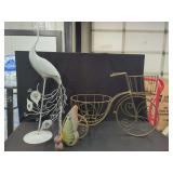 Metal Yard Decor Set Including Peacock, Butterfly, and Bicycle Planter