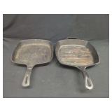 Two Cast Iron Square Skillets Including Lodge