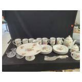 Porcelain Floral Tea and Dessert Service with Glass Coasters