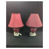 Pair of Red Ceramic Glaze Table Lamps with Fabric Shades