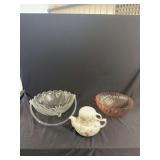 Andrea by Sadek Teapot Set and Pressed Glass Bowls