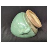 Ceramic Wall Planter with Green Glaze Finish and Dual Handles