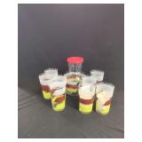 Glass Pitcher and Seven Tumbler Set with Frosted and Painted Swirl Bands