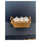 Porcelain Covered Mug Set with Woven Basket