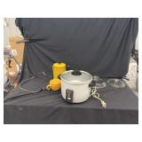 Windmere Rice Cooker, Yellow Coffee Maker, Two Cups, and Extra Glass Lids