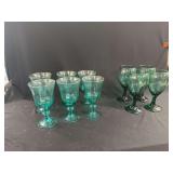 Green Glass Stemware Goblets Set