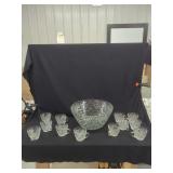 Anchor Hocking Arlington Pattern Punch Bowl with Matching Cups