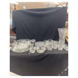 Clear Pressed Glass Tableware and Serving Pieces with Starburst Motifs