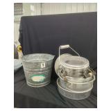 Galvanized Pail, Stainless Steel Canister, and Aluminum Cookware Set