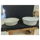 Two Enamelware Basins in White with Dark Rims