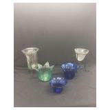 Recycled Glass Vases and Candle Holders Set of Five with Metal Stands