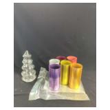 Glass Tree Container and Six Anodized Aluminum Tumblers