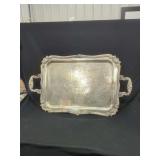 Silver Plated Ornate Serving Tray with Handles