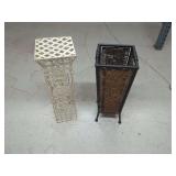 Pair of Metal Plant Stands and Wicker Baskets