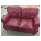 Red Leather Two-Seater Loveseat