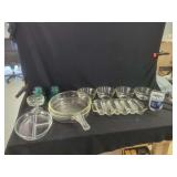 Assorted Glassware Including Rangelec Skillet, Corn-Design Tray, Insulators, and Bowls