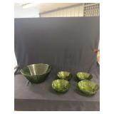 Green Glass Bark Texture Bowl Set