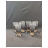 Set of Six Smoked Glass Tumblers with Metallic Gold Filigree Design