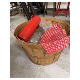 Wooden Basket Containing Kitchenware and Storage Containers