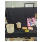 Ceramic Crocks, CDs, and Office Supplies
