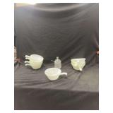 Milk Glass Handled Bowls and Clear Glass Honey Pot