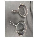 Two Cast Iron Skillets with Dual Pour Spouts and Helper Handles