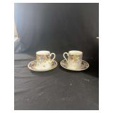 Porcelain Demitasse Cup and Saucer Sets with Blue and Gold Floral Motifs