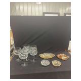 Pressed and Iridescent Glassware Grouping with Stemmed Goblets and Decorative Bowls