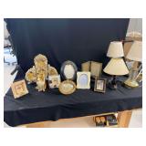 Assorted Picture Frames, Lamps, and Ceramic Figurine