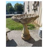 Cast Concrete Garden Birdbath with Fluted Basin and Pedestal Base