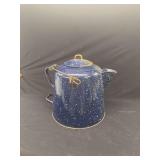 Blue and White Speckled Enamelware Coffee Pot