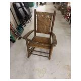 Rustic Wooden Rocking Chair with Woven Cane Seat and Back
