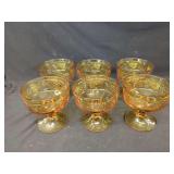 Amber Glass Stemmed Dessert Bowls with Grape and Vine Relief Pattern, Set of Six