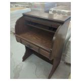 Wooden Roll-Top Desk with Central Drawer and Pigeonhole Compartments