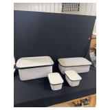 Four Piece White Enamelware Storage Box Set with Black Trim