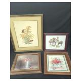 Group of Four Framed Prints Including Norman Rockwell and Botanical Art