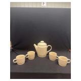 Ceramic Teapot and Four Cups Set with Speckled Glaze