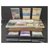 Wood Grain Audio Cassette Storage Cabinet with Cassette Tapes and Audiobooks