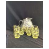 Clear and Yellow Glass Beverage Pitcher with Six Tumblers Set