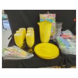 Picnic Basket and Yellow Tableware Set