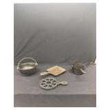 Cast Iron Cookware and Trivet Set Including Lodge Pot and Cracker Barrel Skillet