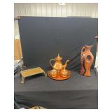 ODI Portugal Solid Copper Tea Set with Tray, Brass Stand, and Ceramic Vase