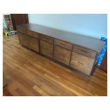Long Wooden Credenza with Ten Drawers and Metal Pulls